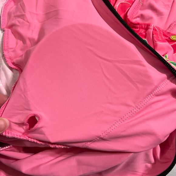 Betsey Johnson Womens One Piece Swimsuit Scuba Knit Half Zip Long Sleeve Pink M - Picture 13 of 14